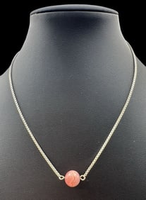 Vintage Mid-Century Sterling Silver Necklace /w Pink Rhodochrosite Bead