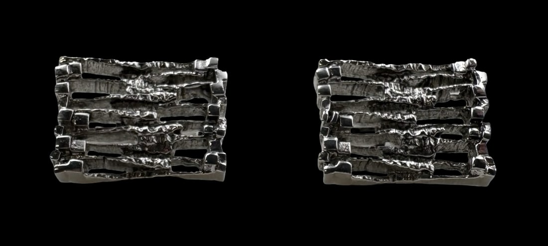 Vintage Mid-Century Modern Brutalist Sterling Silver Cufflinks (1 of 6)