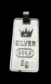 Vintage Fine Silver 999.9 Ingot Pendant & Aries Zodiac Sign - 5 Grams