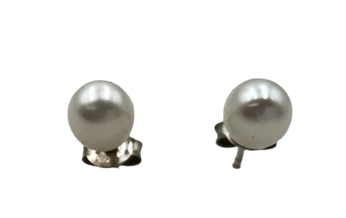 Elegant Vintage Sterling Silver & White Pearl Earrings: Very good vintage condition with minor patina according to age. Each measures approx. 3/8" long x 2/8" in diameter (pearl) and they jointly weigh ca. 0.9 grams. Marked for Sterling Silver. SHIPPING: W