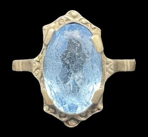 Beautiful Ornate Vintage Art Deco European 800 Silver & Blue Gemstone Ring
