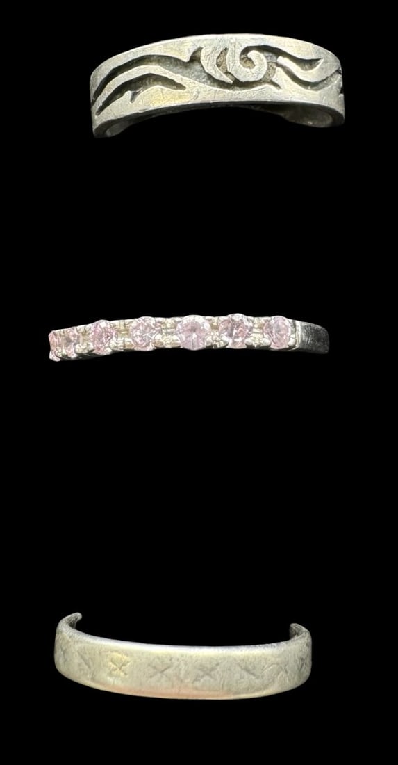 Lot of 3 Vintage Sterling Silver Rings: Very good vintage condition with minor patina according to age. Weighs ca. 6.1 grams. The rings are sizes 8 & 7 1/2 & 4 3/4. Marked for Sterling Silver. SHIPPING: We ship in-house and charge a flat fe