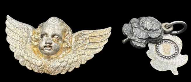 Lot of 2 Antique European Silver Metal Religious Pendants