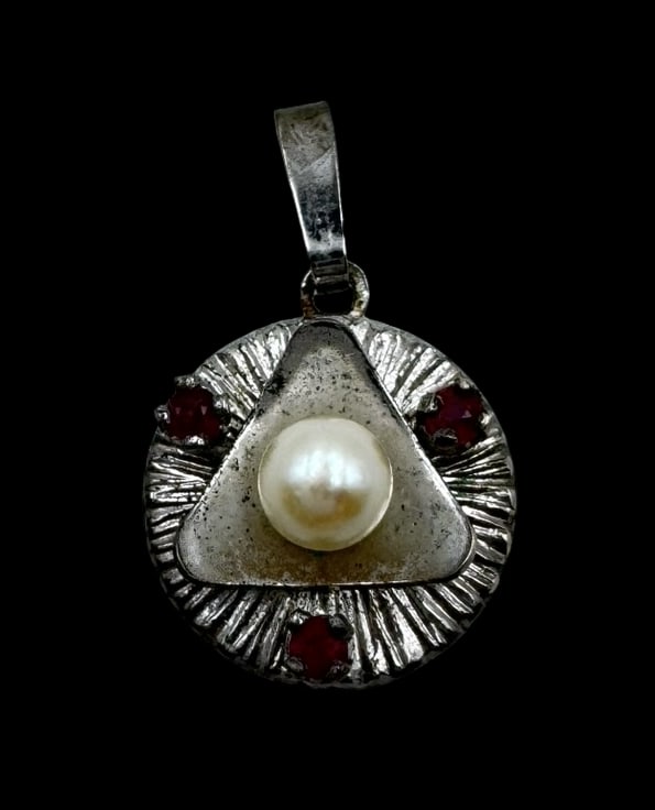 Exotic Vintage European 835 Silver, Pearl & Ruby Pendant (1 of 4)