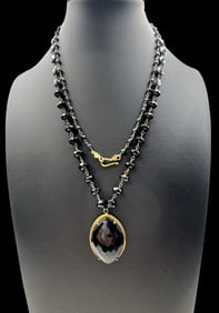 Large Vintage Gilt Sterling Silver & Black Onyx Pendant Necklace