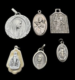 Lot of 6 Vintage European Silver Metal Religious Pendants