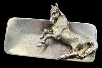 Unusual Vintage European Sterling Silver Brooch /w Horse Figurine