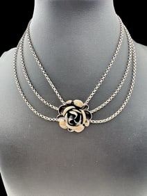 Beautiful Vintage Handmade Sterling Silver Necklace /w Rose Shaped Pendant