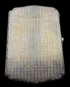 Ornate Antique Gilt Sterling Silver & Black Gemstone Button Cigarette Case