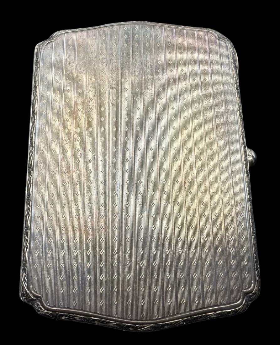 Ornate Antique Gilt Sterling Silver & Black Gemstone Button Cigarette Case (1 of 6)