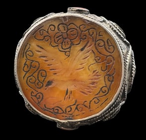 Rare & Massive Antique Ottoman Empire 900 Silver & Gemstone Seal / Signet Ring