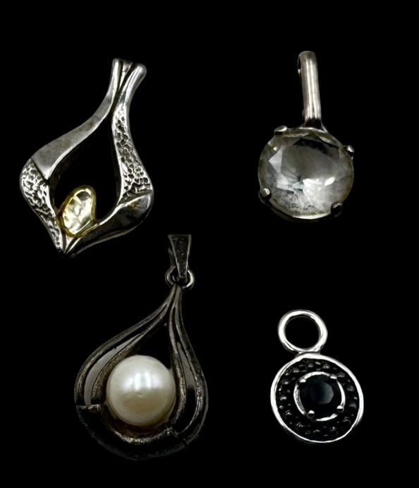 Set of 4 Vintage Sterling Silver & Gemstone Pendants (1 of 6)