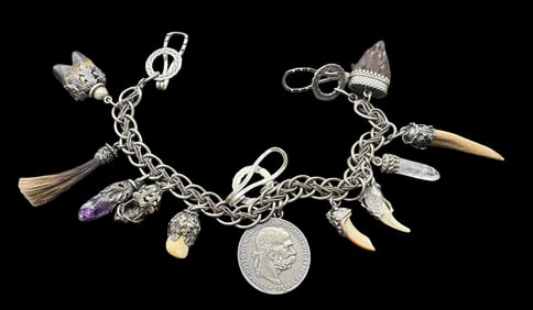Ornate Antique Alpine European 835 Silver Traditional Hunting Fob Charivari / Vest Chain