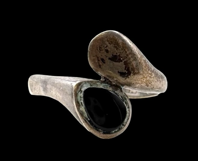 Vintage Mid-Century Modern European 835 Silver Two Tone Ring & Black Onyx (1 of 4)