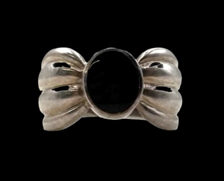 Unusual Vintage Mid-Century Modern Sterling Silver & Onyx Ring (1 of 2)