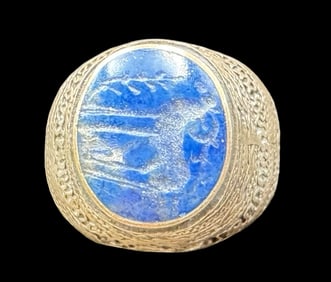 Antique Ottoman Empire 900 Silver & Blue Gemstone Tower Seal / Signet Ring