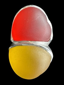Unusual Vintage AOM Studios Germany Sterling Silver & Murano Glass Hearts Ring