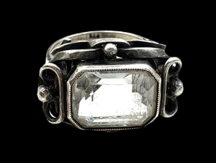 Antique Art Deco European 835 Silver & Rock Crystal Ring (1 of 5)