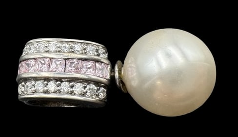 Vintage Sterling Silver, Pearl, Clear & Pink Gemstone Pendant
