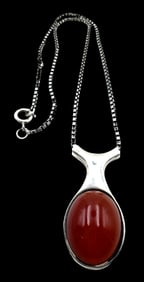 Stunning Vintage Mid-Century Modern FRANZ SCHEURLE Germany Sterling Silver & Carnelian Pendant