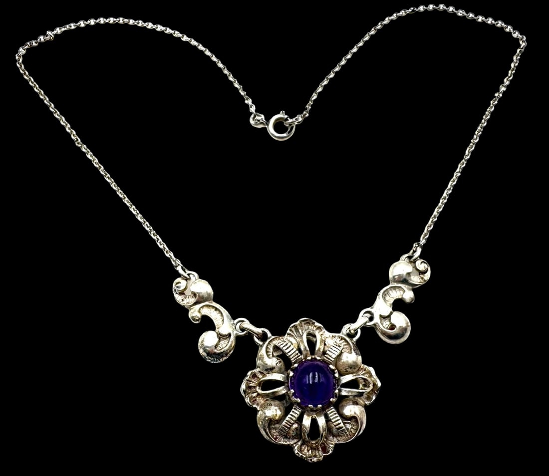 Antique European 800 Silver & Amethyst Pendant Necklace (1 of 6)