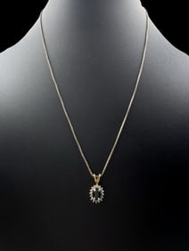 Ornate Vintage Gilt Sterling Silver Chain Necklace & Black Gemstone Pendant