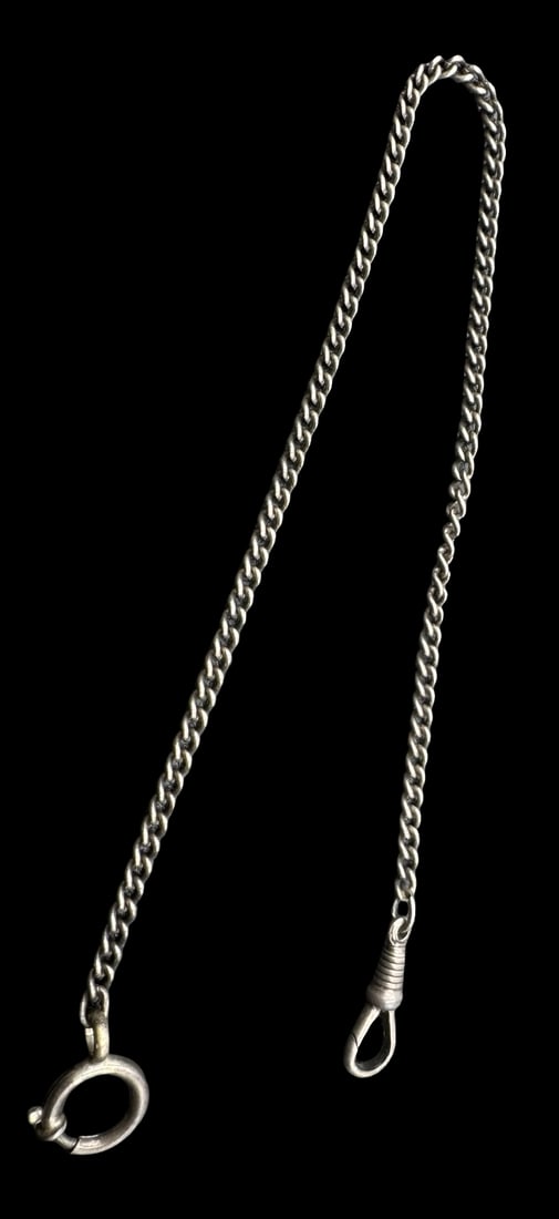 Vintage European 800 Silver Pocket Watch Chain: Very good vintage condition with minor patina according to age. Measures approx. 11" long and 1/8"wide & weighs ca. 8.5 grams. Marked for 800 Silver. SHIPPING: We ship in-house and charge a flat fee o