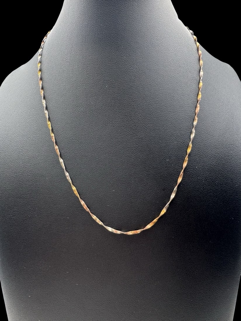 Vintage Italian Gilt Sterling Silver Rope/Swirl Chain Necklace: Very good vintage condition with minor patina according to age. Measures approx. 19" long and 1/16"wide & weighs ca. 3.7 grams. Marked for Sterling Silver. Made in Italy SHIPPING: We ship in-house and