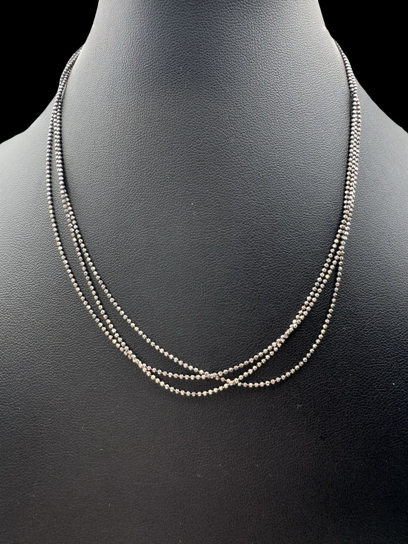 Vintage Italian Sterling Silver 3-Stranded Chain Necklace: Very good vintage condition with minor patina according to age. Measures approx. 18" long and 1/8"wide & weighs ca. 5.8 grams. Marked for Sterling Silver. Made in Italy SHIPPING: We ship in-house and 