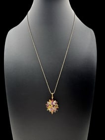 Vintage Gilt Sterling Silver & Multicolor Rhinestone Pendant