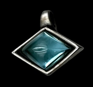 Very Unusual Vintage Sterling Silver & Lab Grown Erinite Designer Pendant