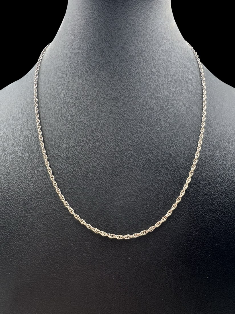 Vintage Sterling Silver Chain Necklace: Very good vintage condition with minor patina according to age. Measures approx. 18" long and 1/16"wide & weighs ca. 3.3 grams. Marked for Sterling Silver. SHIPPING: We ship in-house and charge a flat