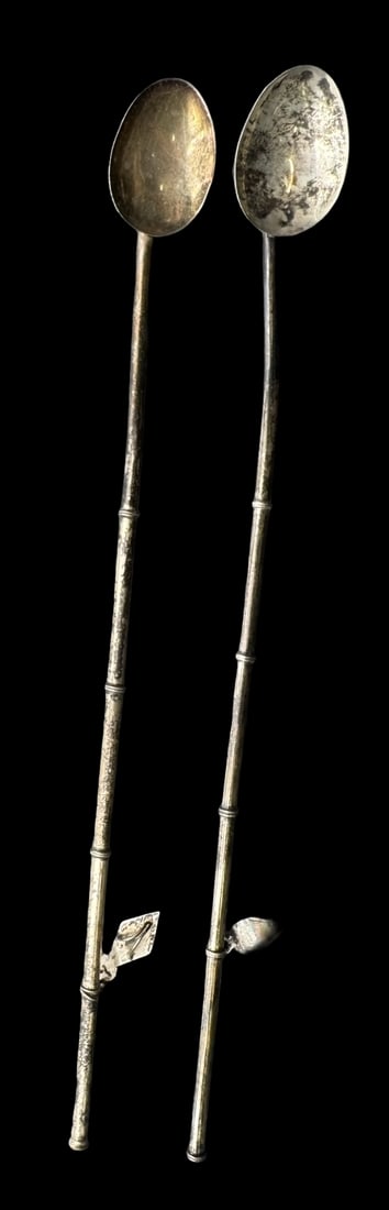 Pair of Vintage Handmade Sterling Silver Cocktail Spoons / Straws (1 of 5)