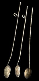 Set of 3 Vintage Handmade Sterling Silver Cocktail Spoons / Straws