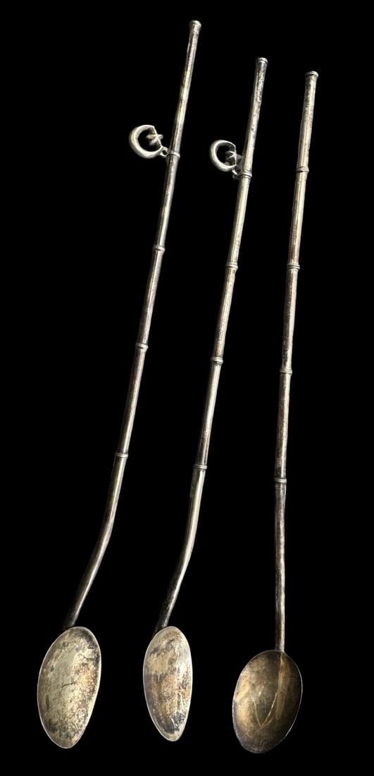 Set of 3 Vintage Handmade Sterling Silver Cocktail Spoons / Straws (1 of 5)
