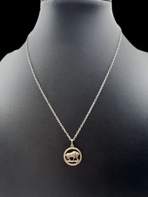 Vintage European 835 Silver Chain Necklace & Zodiac Sign Taurus Pendant