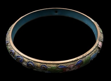Vintage Oriental Cloisonne Enamel Multi-Color Cuff Bracelet