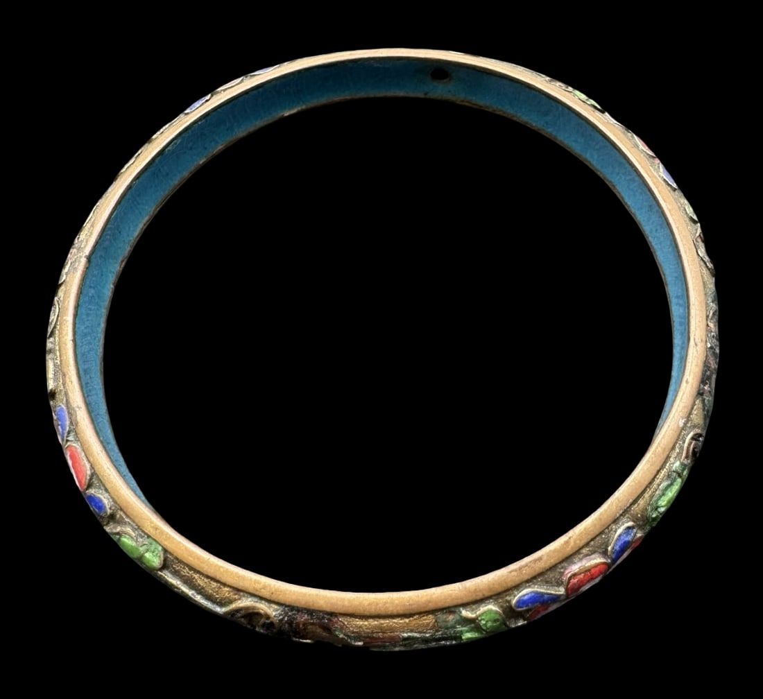 Vintage Oriental Cloisonne Enamel Multi-Color Cuff Bracelet (1 of 3)