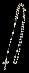 Vintage European Mother of Pearl Bead Rosary /w Metal Crucifix