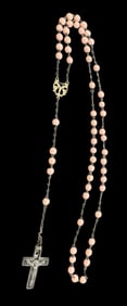 Vintage European Pink Beads Rosary /w Metal Crucifix