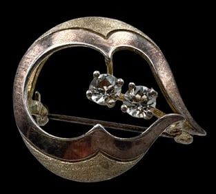 Vintage Sterling Silver & Clear Gemstone Brooch Pin