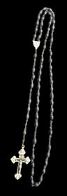 Vintage European Black Beads Rosary /w Metal Crucifix