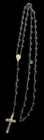 Vintage European Black Beads Rosary /w Metal Crucifix