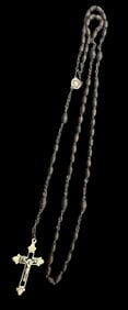 Vintage European Wood Beads Rosary /w Metal Crucifix