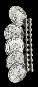 Vintage Silver Metal & 5 Coins Brooch