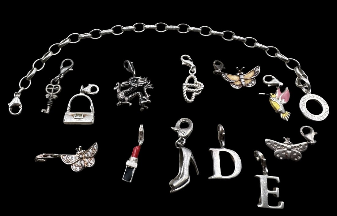 Charming Vintage THOMAS SABO Sterling Silver Bracelet & 12 Pendant Charms (1 of 1)