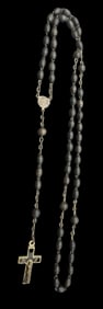 Vintage European Wood Beads Rosary /w Metal Crucifix