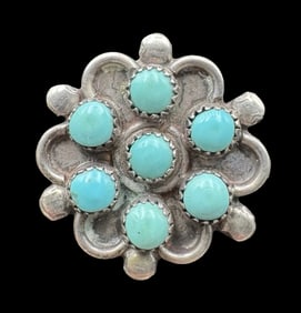 Very Unusual Vintage Native American Sterling Silver & Turquoise Ring