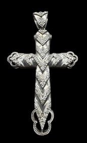 Vintage Sterling Silver & Clear Rhinestone Cross Pendant