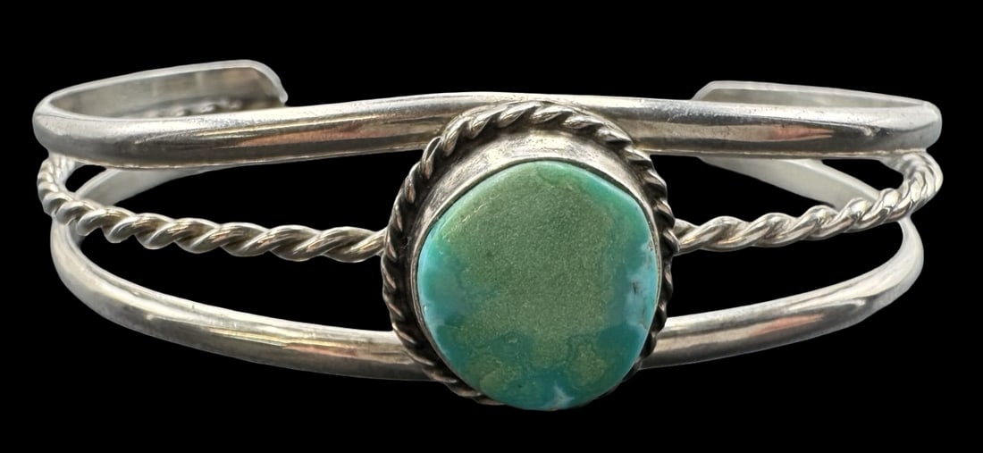 Vintage Native American Sterling Silver & Turquoise Cuff Bracelet (1 of 5)